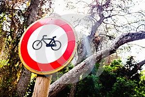 No bicycles allowed by forest trails