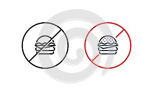 No burger icon. Unhealthy food. No fast food. Vector on isolated white background. EPS 10