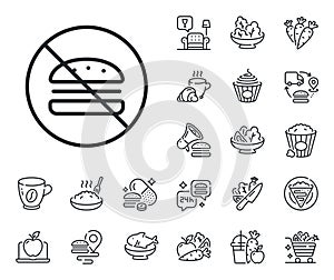 No burger line icon. Fast food sign. Crepe, sweet popcorn and salad. Vector