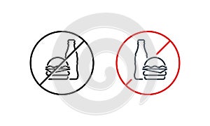 No burger, no drink icon. No fast food. Unhealthy food. Vector on isolated white background. EPS 10