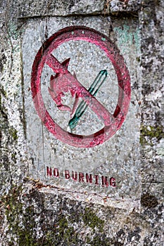 No buring sign in the forest outdoors