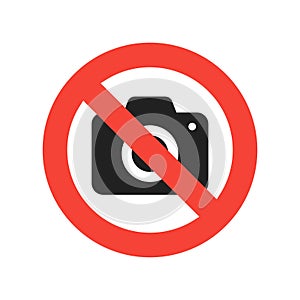 No camera allowed sign. Red no sign with camera in trendy flat design