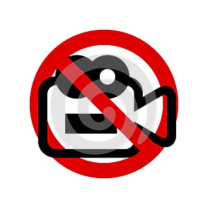 No camera, do not record video sign. Prohibition sign. Forbidden round sign. Vector illustration