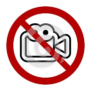 No camera video filming symbol, prohibition sign. Flat vector illustration isolated on white