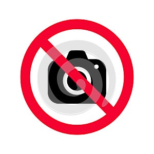 No cameras allowed sign. Red prohibition no camera sign. No taking pictures