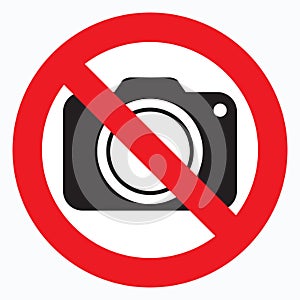 No cameras allowed sign. Red prohibition no camera sign. No taking pictures, no photographs sign.