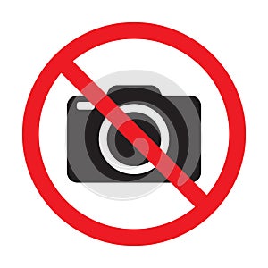 No cameras allowed sign. Red prohibition no camera sign. No taking pictures, no photographs sign. photo