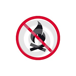 No campfired prohibited sign, no fire forbidden modern round sticker, vector illustration