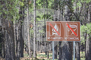 No Campfires or Charcoal Burning Sign. Flagstaff, Arizona