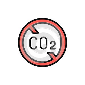 No carbon emissions, co2 emissions sign flat color line icon.