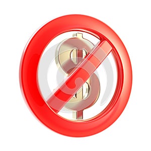 No cash sign as crossed dollar symbol