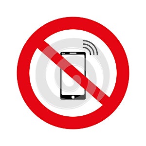 No cell, No mobile phone sign banner, No phone sign on white background, illustration, vector,