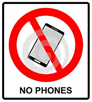 No cell phone sign. Mobile phone ringer volume mute sign. No smartphone allowed icon. No Calling label on white