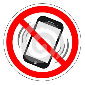 No cell phone sign. Mobile phone ringer volume mute sign. No smartphone allowed icon. No Calling label on white background. No Pho