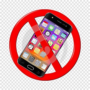 No cell phone sign on transparent background