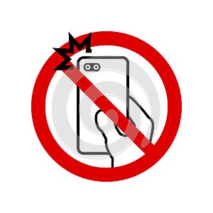 No cell phone vector prohibition sign. No symbol, do not sign, circle backslash symbol isolated on white