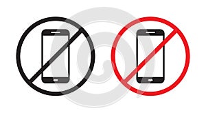 No cellphone area sign icon. Turn off smartphone symbol. Mobile phone barring vector photo