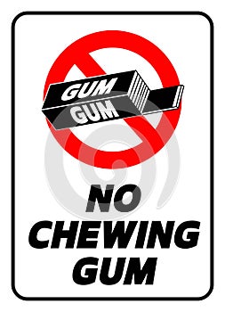 No chewing gum. Prohibition sign with silhouette and text. photo