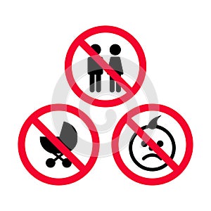 No children, no baby strollers, no infants red prohibition sign.