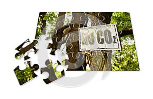 No CO2 sign indicating in the countryside - concept image in puzzle shape