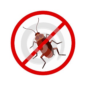 No cockroach sign in red crossed circle vector icon isolated on white background.