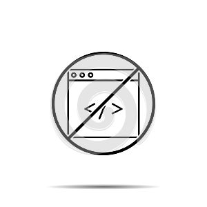 No coding, html, programming icon. Simple thin line, outline vector of web design development ban, prohibition, embargo,