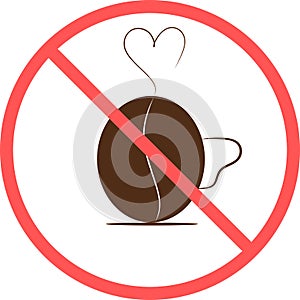 No coffee shop sign or no cafe flat vector icon isolated in white background for apps mobile, print and websites. Warning label.