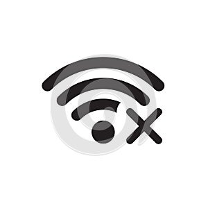 No connection. Wifi disconnected icon. No signal. Vector graphic illustration. Simple wi-fi wave symbol, no wireless internet