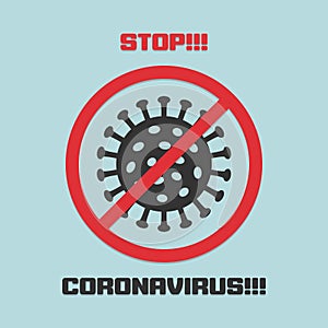 No coronavirus with red prohibit sign in a flat design