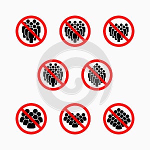 no crowd of people icon, do not crowd vector, prohibit icon set