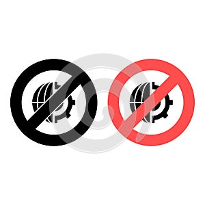 No development, gear icon. Simple glyph, flat vector of Business ban, prohibition, embargo, interdict, forbiddance icons for UI