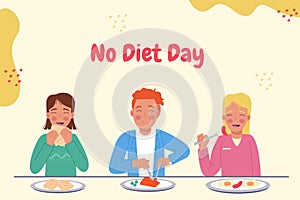 No diet day. Women and man eating at the table