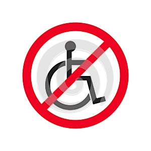 No disabled people flat symbol vector icon. Forbidden sign isolated on white background.illustration
