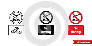 No diving prohibitory sign icon of 3 types color, black and white, outline. Isolated vector sign symbol.
