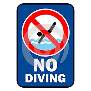 no diving sign swimming pool with warning text and blue background