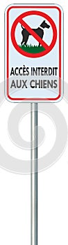 No dogs allowed French FR warning text sign accÃÂ¨s interdit aux chiens isolated large detailed ban signage macro closeup vertical photo