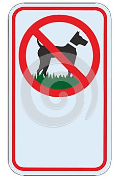 No dogs allowed warning sign, blank empty copy space, isolated large detailed ban signage macro closeup, vertical metal regulatory