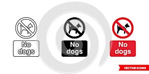 No dogs prohibitory sign icon of 3 types color, black and white, outline. Isolated vector sign symbol