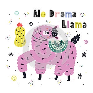 No Drama Llama funny print with hand drawn lettering