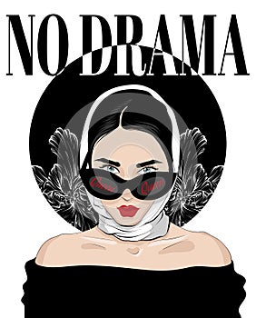 No drama. Vector hand drawn illustration of  girl in shawl and glasses .