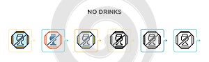 No drinks vector icon in 6 different modern styles. Black, two colored no drinks icons designed in filled, outline, line and