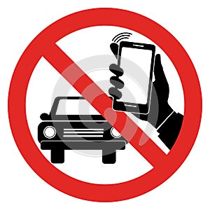 No driving and no using phone . vector, icon sign isolated on white background