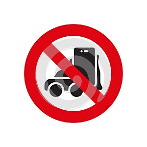 No driving and phone using icon, color, line, outline vector sign, linear style pictogram isolated on white. Symbol, logo