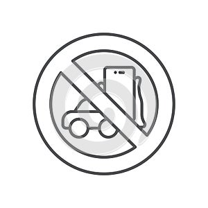 No driving and phone using icon, color, line, outline vector sign, linear style pictogram isolated on white. Symbol, logo