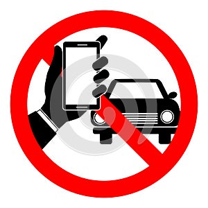 No driving and phone using vector sign isolated on white background