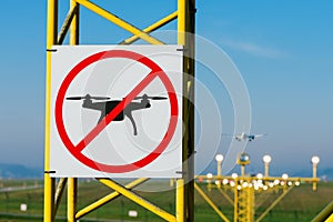 No drone zone at airport runway. Airport airspace perimeter prohibition drones