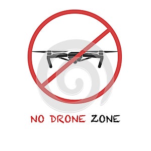 No drone zone sign. Drones are prohibited concept. Icon with the text
