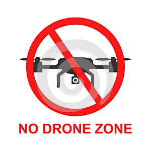 No drone zone sign icon in flat style. Quadrocopter ban vector illustration on white isolated background. Helicopter forbidden