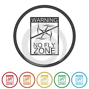 No drone zone sign isolated on white background, color set