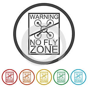 No drone zone sign isolated on white background, color set
